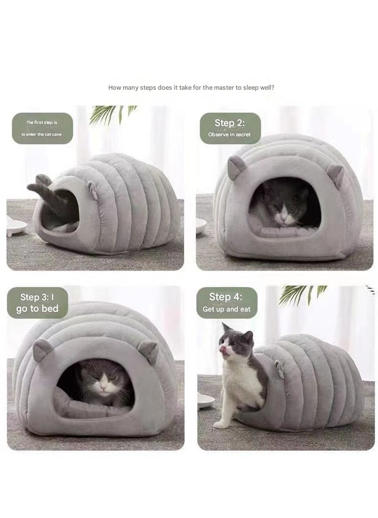 Indoor Warm Igloo Cat House, Caterpillar Shape Semi-enclosed Comfortable Soft Non-slip Orange Three-dimensional Cat House Removable Washable Inner Cushion Cat Bed