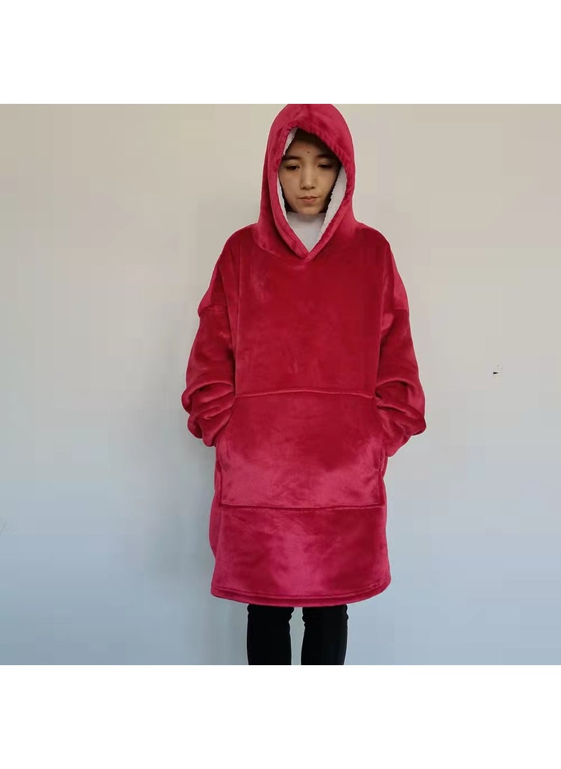 Flannel Fleece Hooded TV Blanket Robe Red