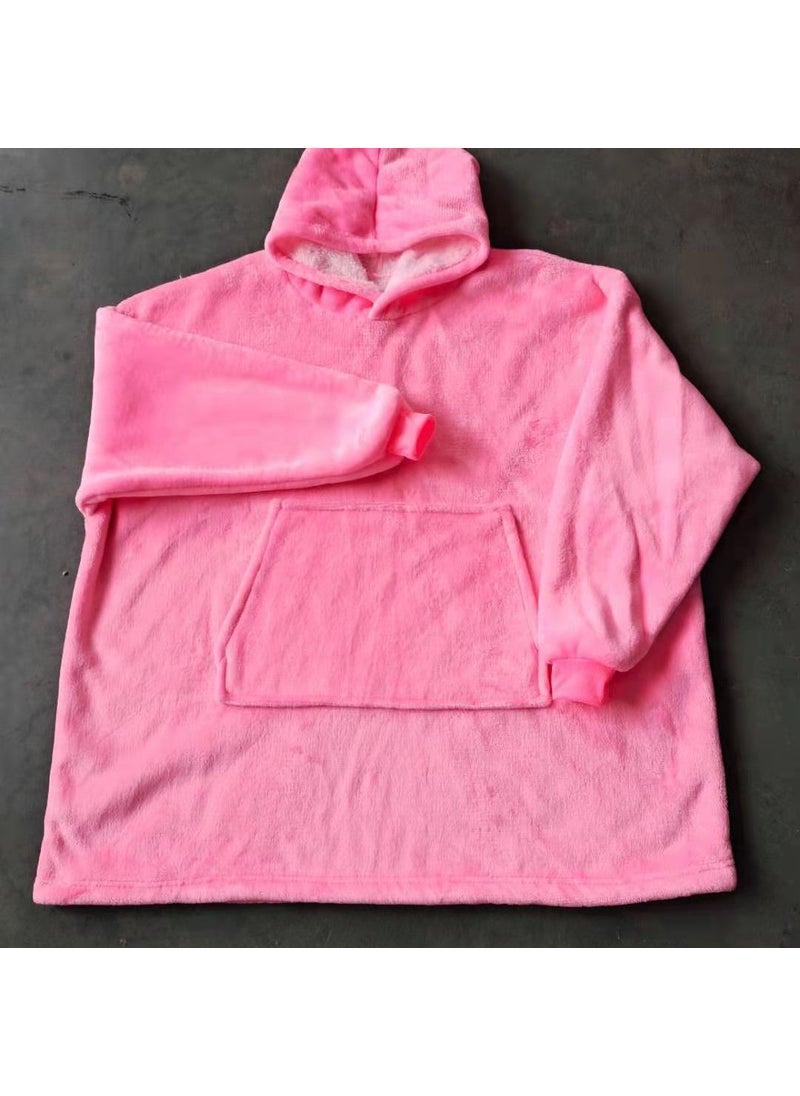 Flannel Fleece Hooded TV Blanket Robe Pink