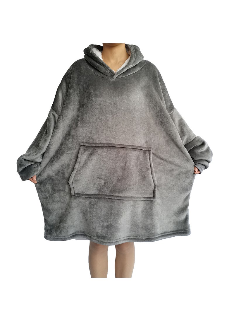 Flannel Fleece Hooded TV Blanket Robe Dark gray