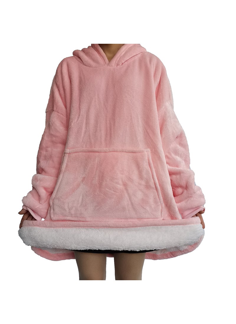 Flannel Fleece Hooded TV Blanket Robe Light pink