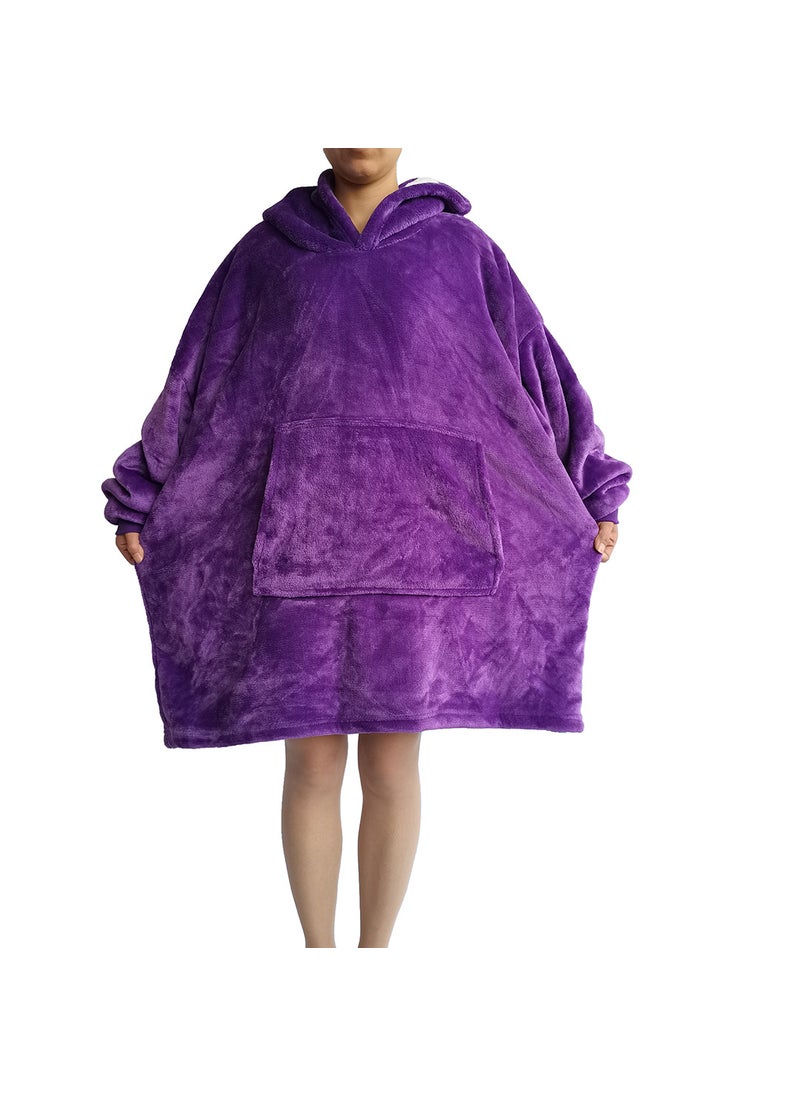 Flannel Fleece Hooded TV Blanket Robe Purple