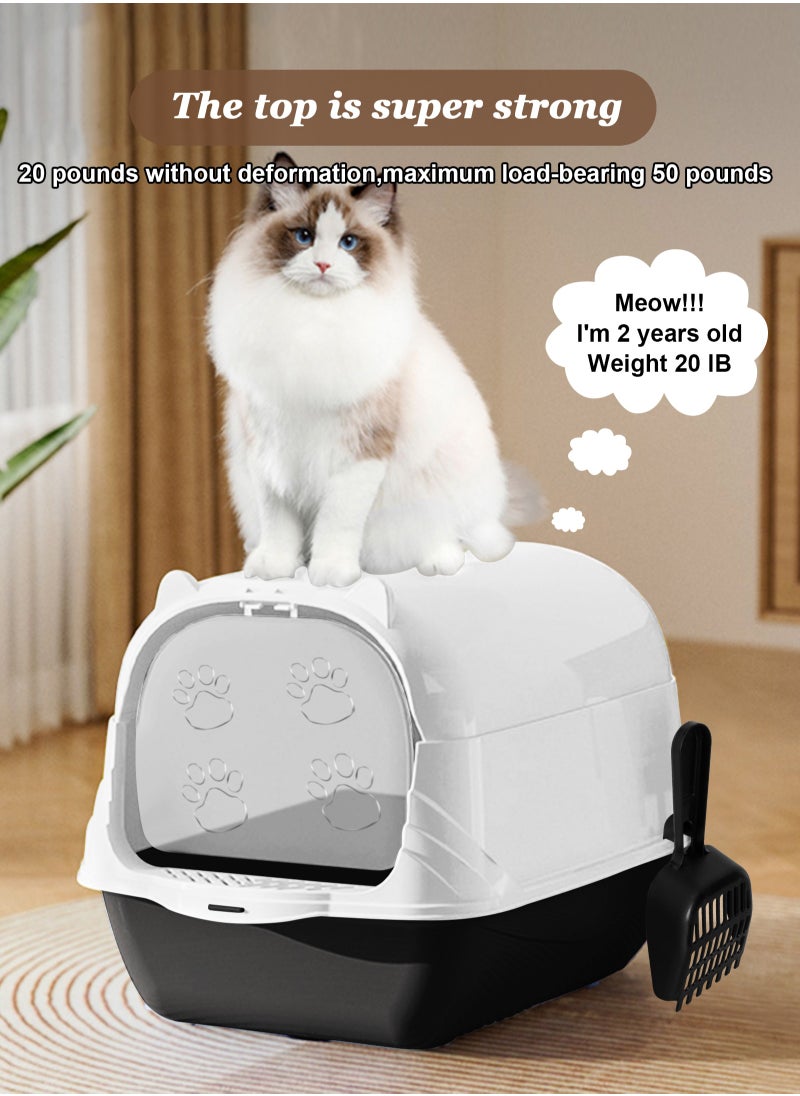 Enclosed Cat Litter Boxes Plastic Cat Litter Box with Lid and Door Closed Anti-Splshing Standard Kitten Toilet with Sifting Pedal and Litter Scoop for Kitty