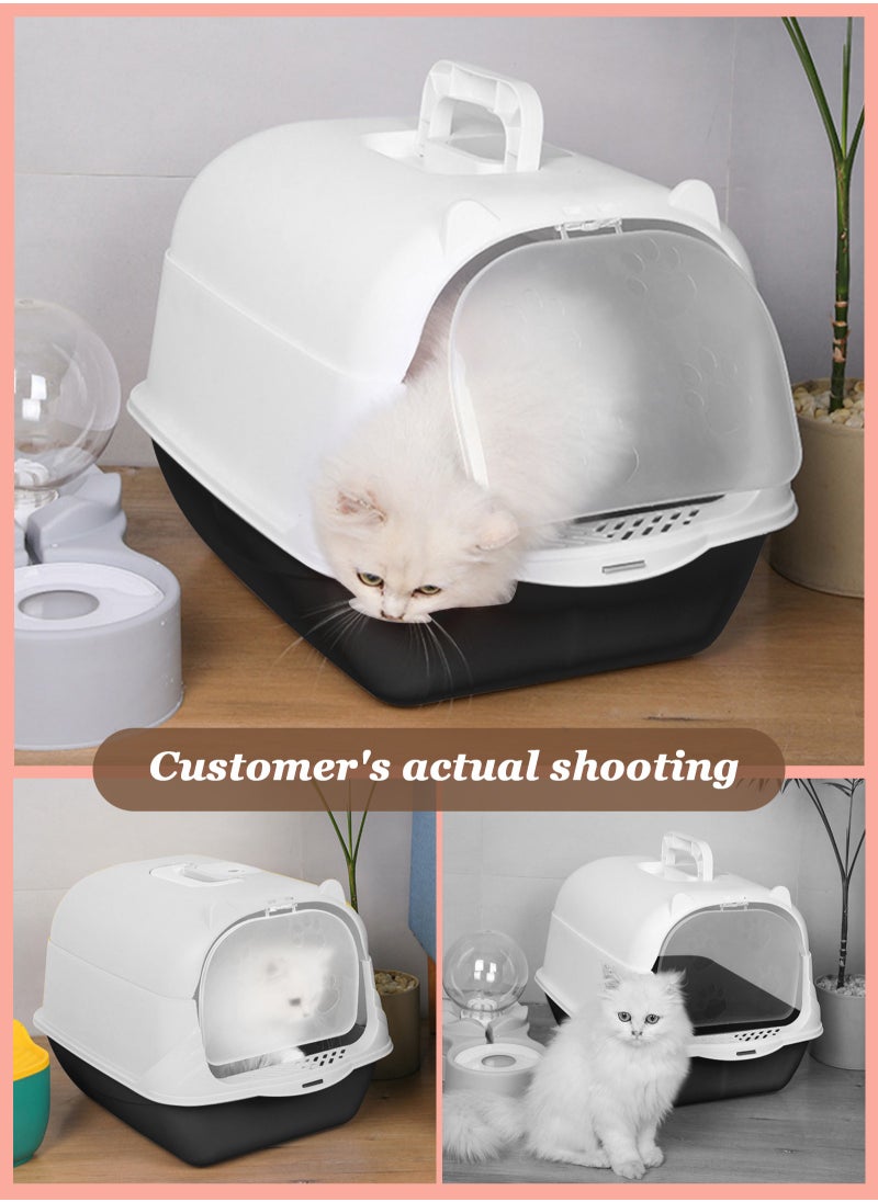 Enclosed Cat Litter Boxes Plastic Cat Litter Box with Lid and Door Closed Anti-Splshing Standard Kitten Toilet with Sifting Pedal and Litter Scoop for Kitty