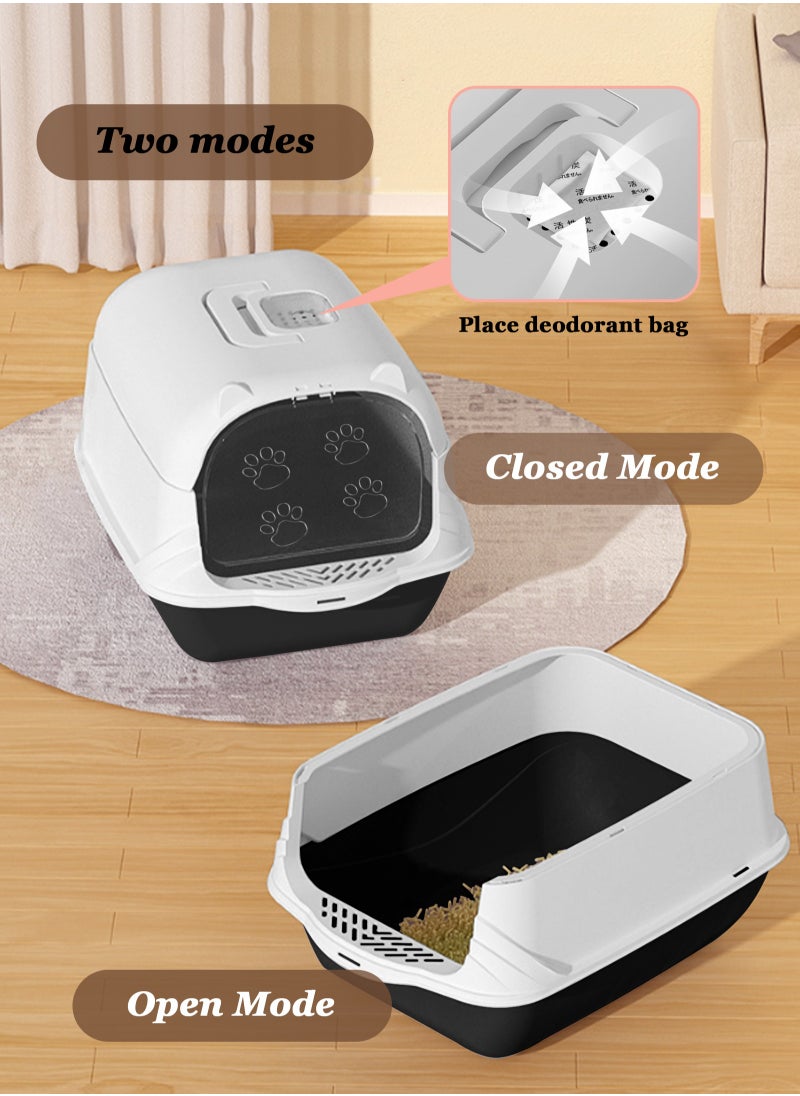 Enclosed Cat Litter Boxes Plastic Cat Litter Box with Lid and Door Closed Anti-Splshing Standard Kitten Toilet with Sifting Pedal and Litter Scoop for Kitty