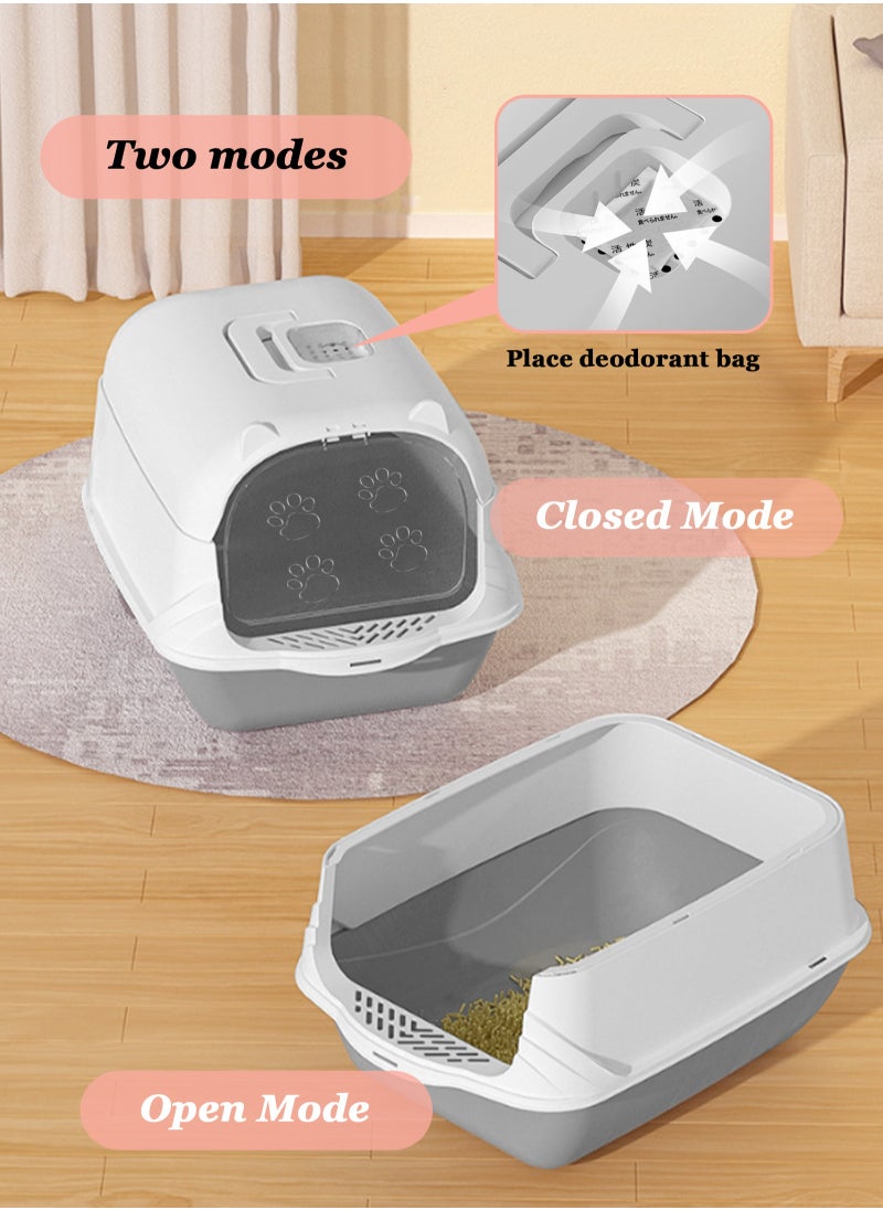 Enclosed Cat Litter Boxes Plastic Cat Litter Box with Lid and Door Closed Anti-Splshing Standard Kitten Toilet with Sifting Pedal and Litter Scoop for Kitty