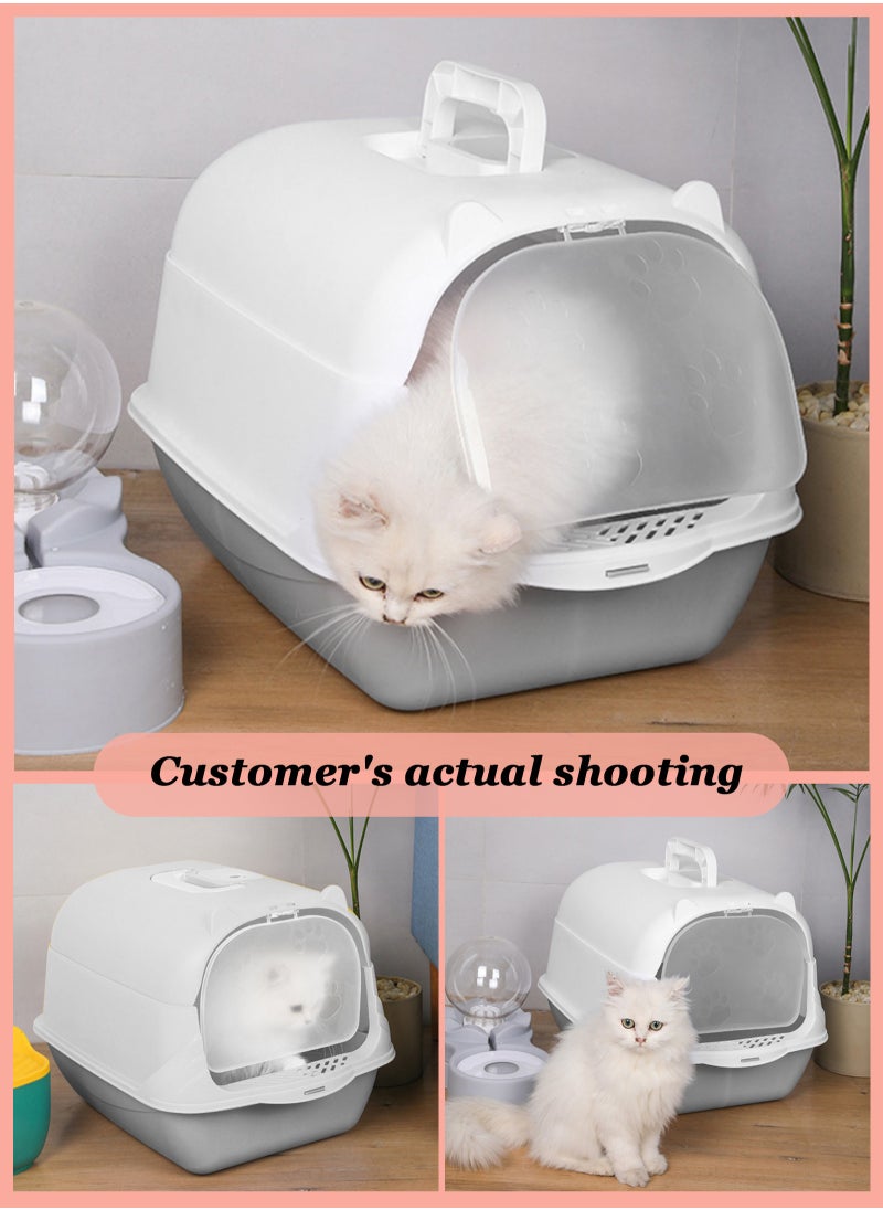 Enclosed Cat Litter Boxes Plastic Cat Litter Box with Lid and Door Closed Anti-Splshing Standard Kitten Toilet with Sifting Pedal and Litter Scoop for Kitty