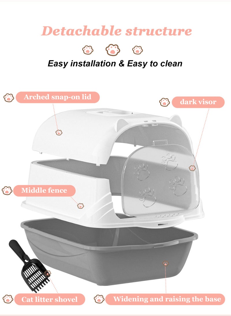 Enclosed Cat Litter Boxes Plastic Cat Litter Box with Lid and Door Closed Anti-Splshing Standard Kitten Toilet with Sifting Pedal and Litter Scoop for Kitty