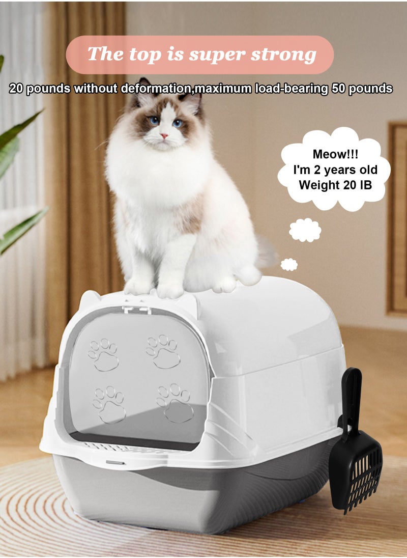 Enclosed Cat Litter Boxes Plastic Cat Litter Box with Lid and Door Closed Anti-Splshing Standard Kitten Toilet with Sifting Pedal and Litter Scoop for Kitty