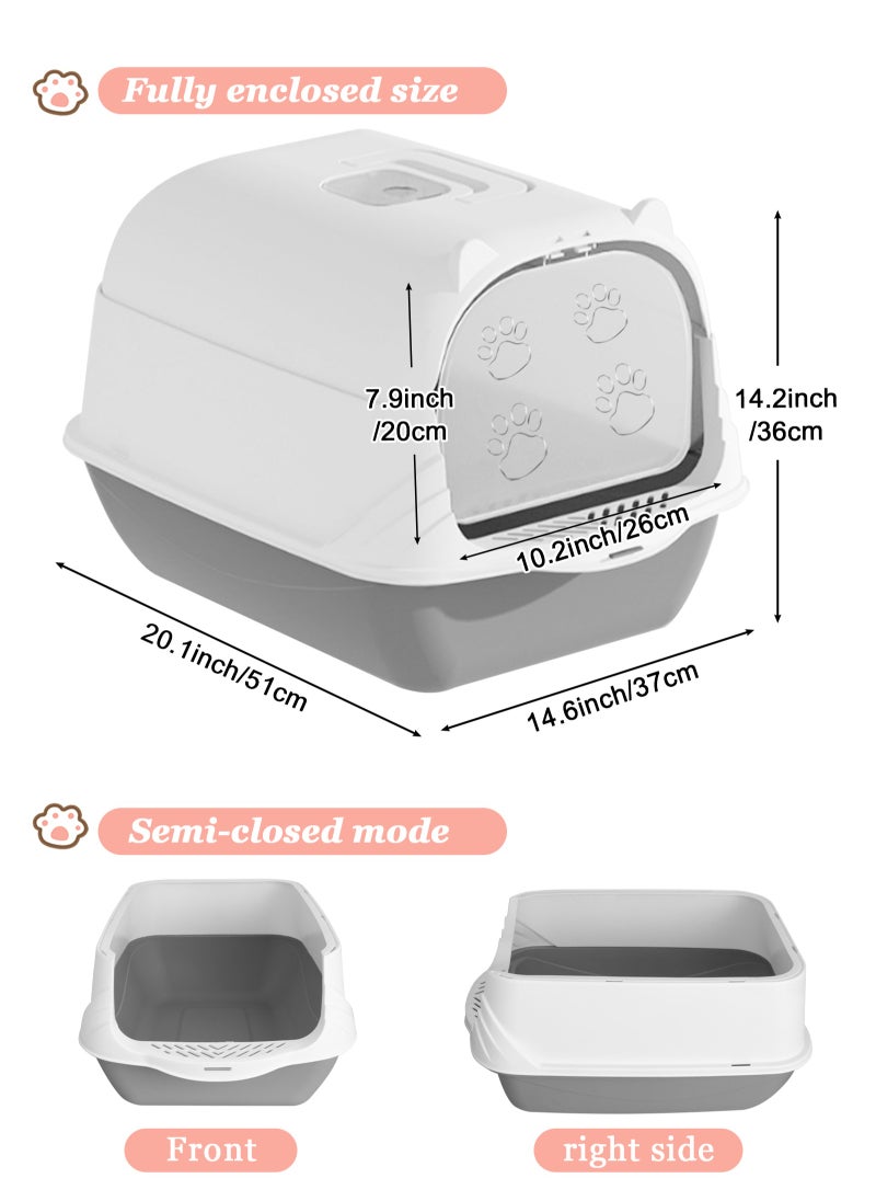 Enclosed Cat Litter Boxes Plastic Cat Litter Box with Lid and Door Closed Anti-Splshing Standard Kitten Toilet with Sifting Pedal and Litter Scoop for Kitty