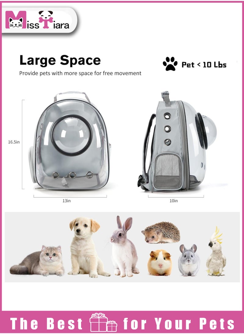 Pet Space Capsule Backpack, Small Medium Cat Puppy Dog Carrier, Transparent Breathable Heat Proof, Pet Carrier for Travel Hiking Walking Camping (Grey)