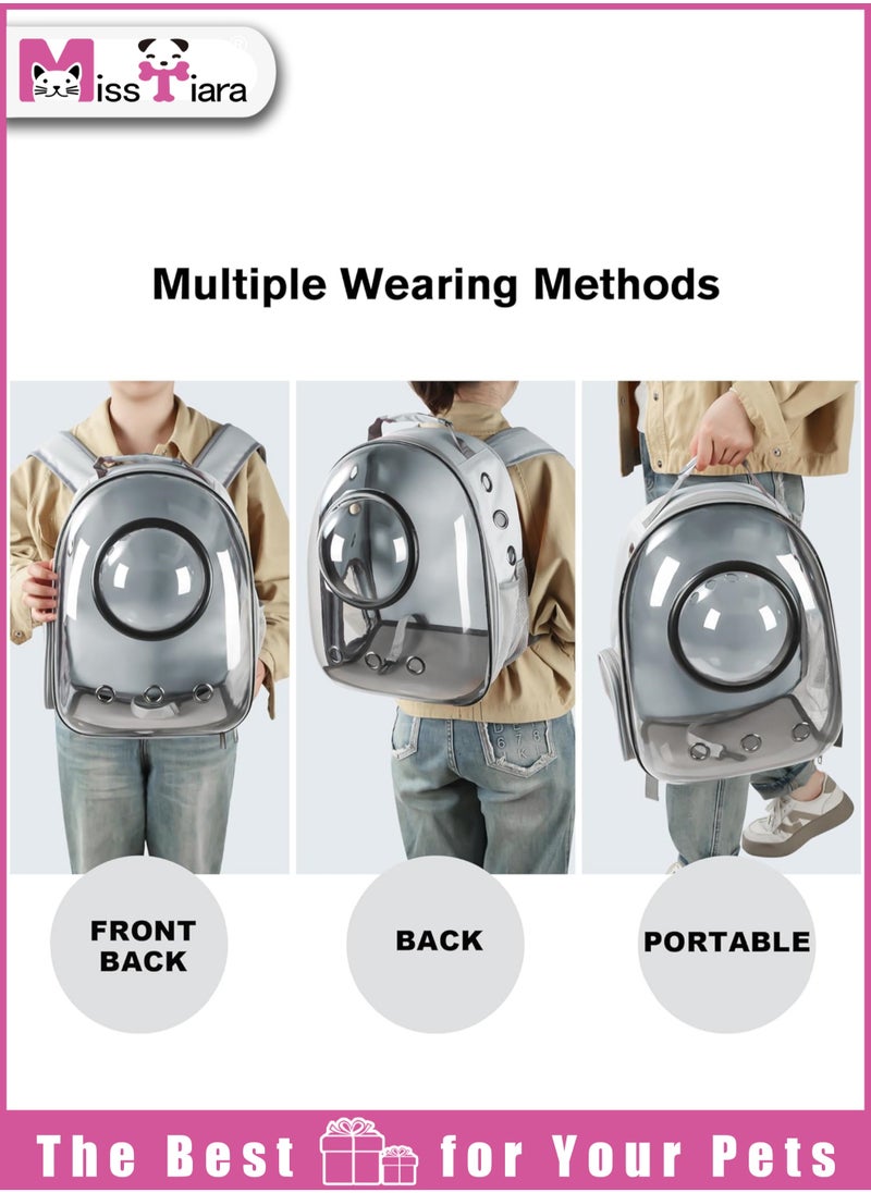 Pet Space Capsule Backpack, Small Medium Cat Puppy Dog Carrier, Transparent Breathable Heat Proof, Pet Carrier for Travel Hiking Walking Camping (Grey)