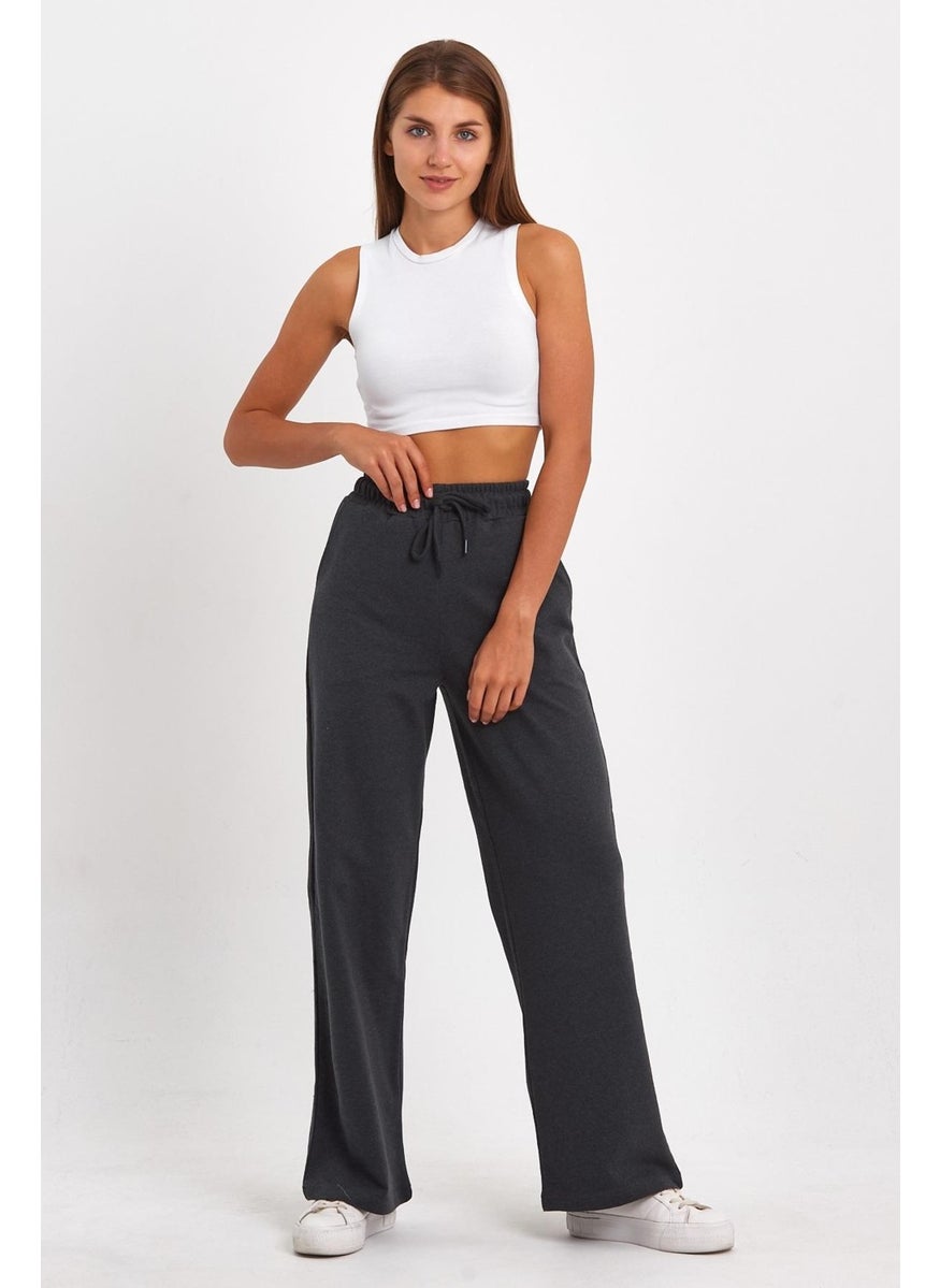 Women's Seasonal Casual Wide Leg Side Pocket Anthracite Sweatpants