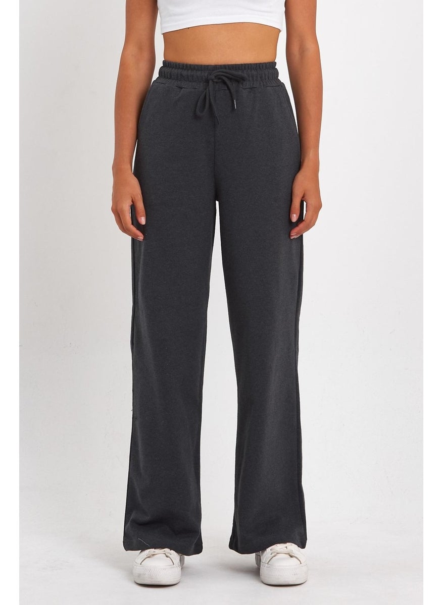 Women's Seasonal Casual Wide Leg Side Pocket Anthracite Sweatpants