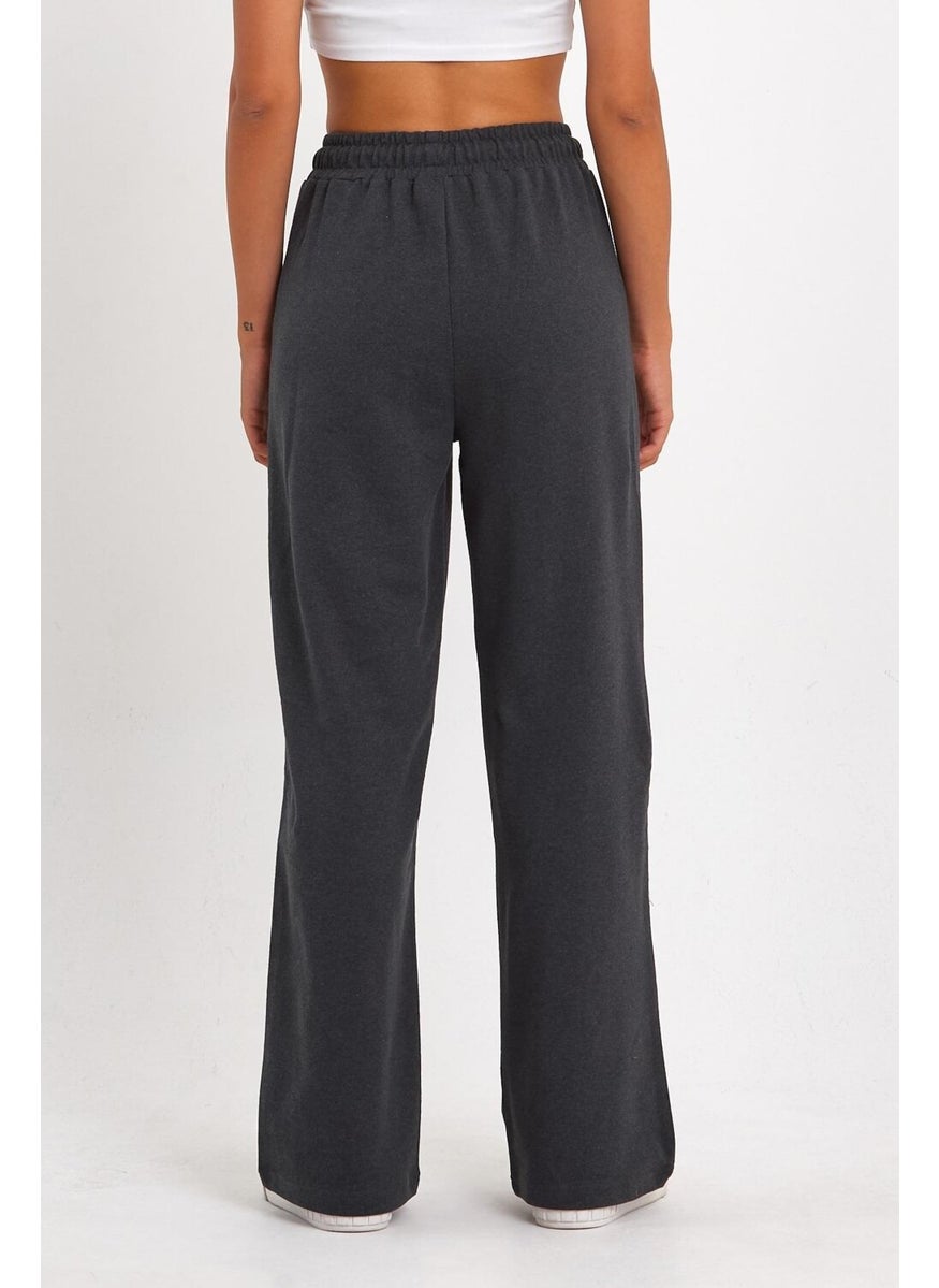 Women's Seasonal Casual Wide Leg Side Pocket Anthracite Sweatpants