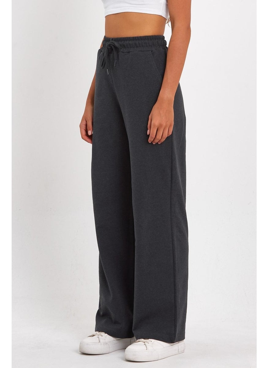 Women's Seasonal Casual Wide Leg Side Pocket Anthracite Sweatpants