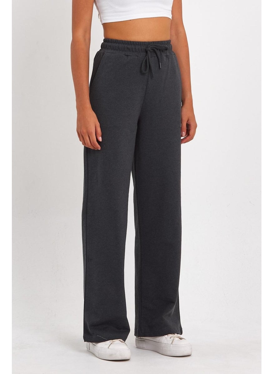 Women's Seasonal Casual Wide Leg Side Pocket Anthracite Sweatpants