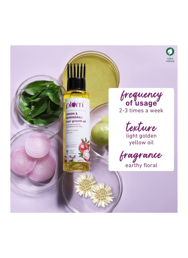 Plum Onion Hair Oil for Hair Fall and Regrowth with Bhringraj Oil, Curry Leaves and Alma Oil I Hair Growth Oil I For Women and Men | Paraben Free I 100ml