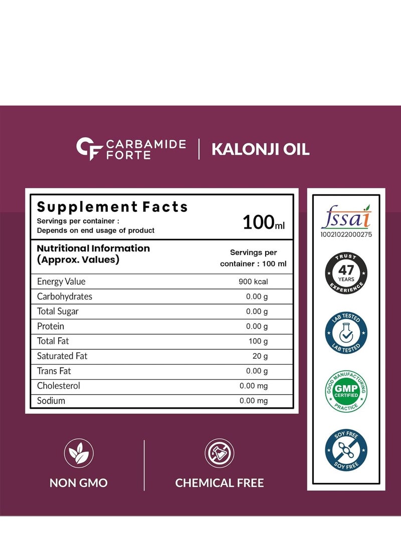 Carbamide Forte Cold Pressed Kalonji Oil for Hair Growth- Pure Black Seed Oil for Hair Growth & Skin - Virgin Grade Nigella Sativa - 100ml