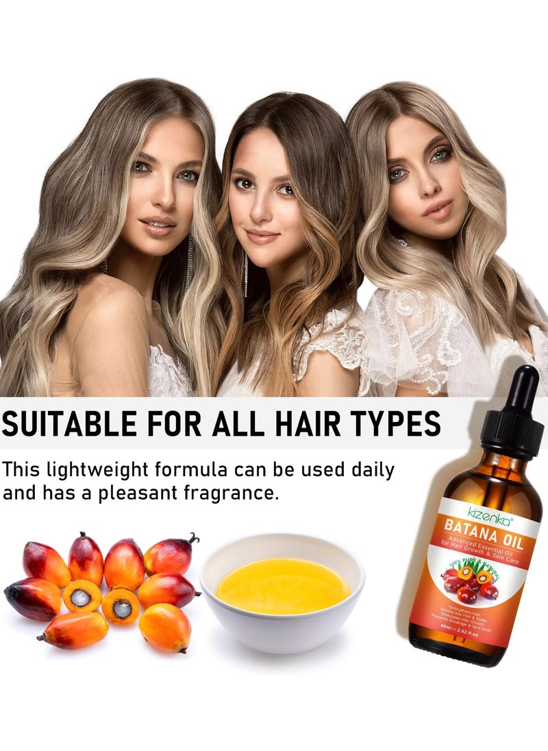 60ml Natural Batana Oil for Hair Care Hair Conditioner Oil for Thin Hair Repair Damaged Hair Nourishes Thin Hair Scalp Skin and Loss Hair Growth Fit for All Hair Types Raw Batana Hair Oil