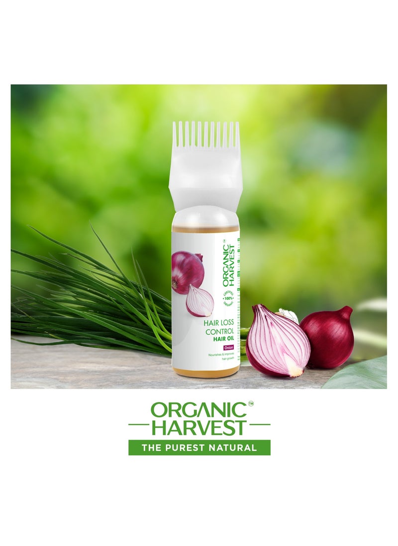 Organic Harvest Hair Loss Control Hair Oil: Onion | Hair Oil For Hair Fall & Regrowth | Red Onion Oil For Hair Growth | 100% American Certified Organic | Sulphate and Paraben-free | 150ml