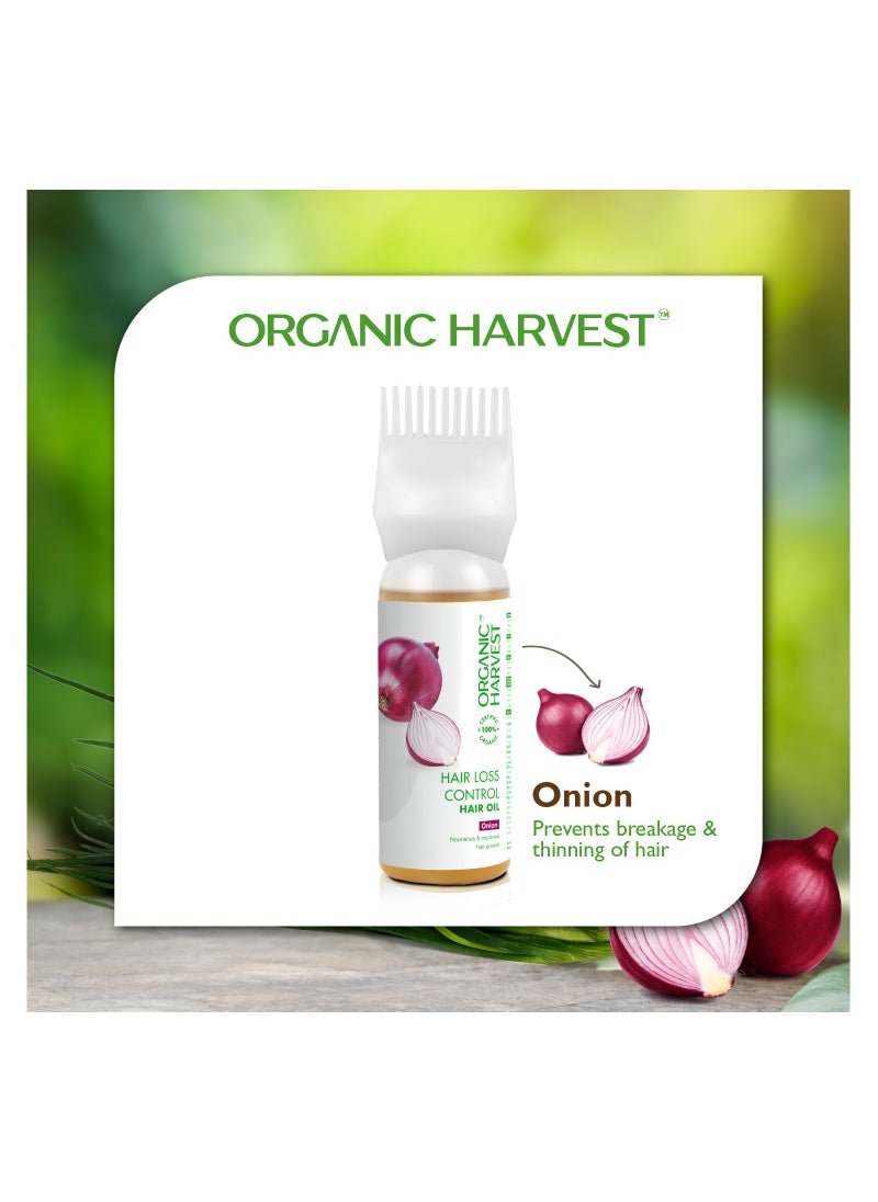 Organic Harvest Hair Loss Control Hair Oil: Onion | Hair Oil For Hair Fall & Regrowth | Red Onion Oil For Hair Growth | 100% American Certified Organic | Sulphate and Paraben-free | 150ml