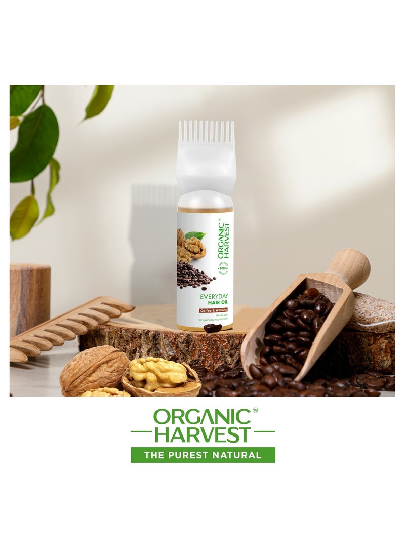 Organic Harvest Everyday Hair Oil, Infused with Coffee & Walnut, Improves Hair Growth, 100% American Certified Organic, Paraben and Sulphate Free - 150ml