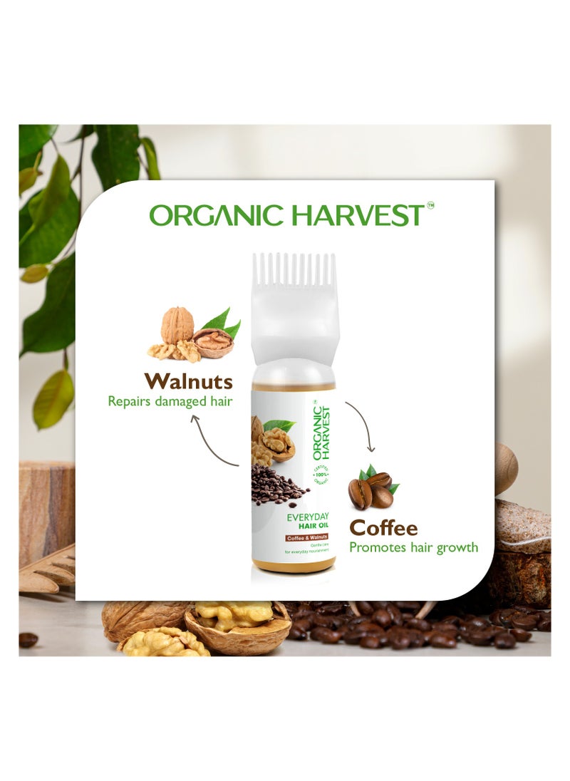 Organic Harvest Everyday Hair Oil, Infused with Coffee & Walnut, Improves Hair Growth, 100% American Certified Organic, Paraben and Sulphate Free - 150ml