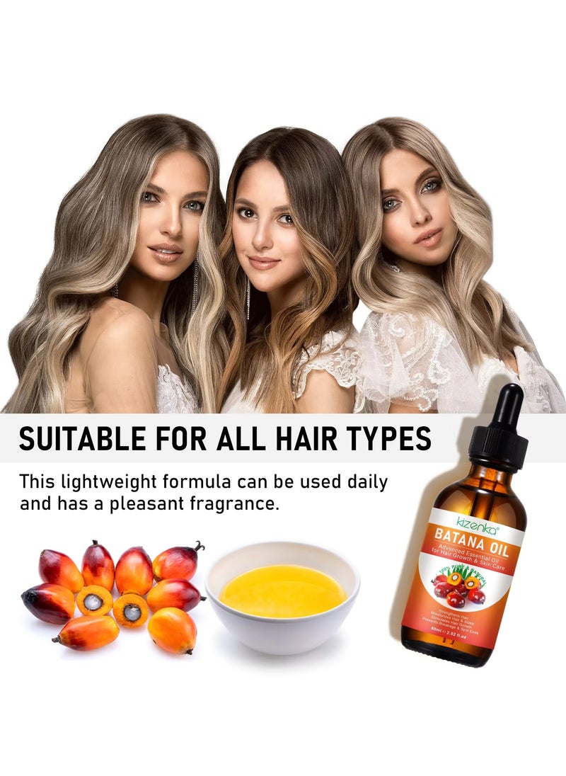 60ml Natural Batana Oil for Hair Care Hair Conditioner Oil for Thin Hair Repair Damaged Hair Nourishes Thin Hair Scalp Skin and Loss Hair Growth Fit for All Hair Types Raw Batana Hair Oil