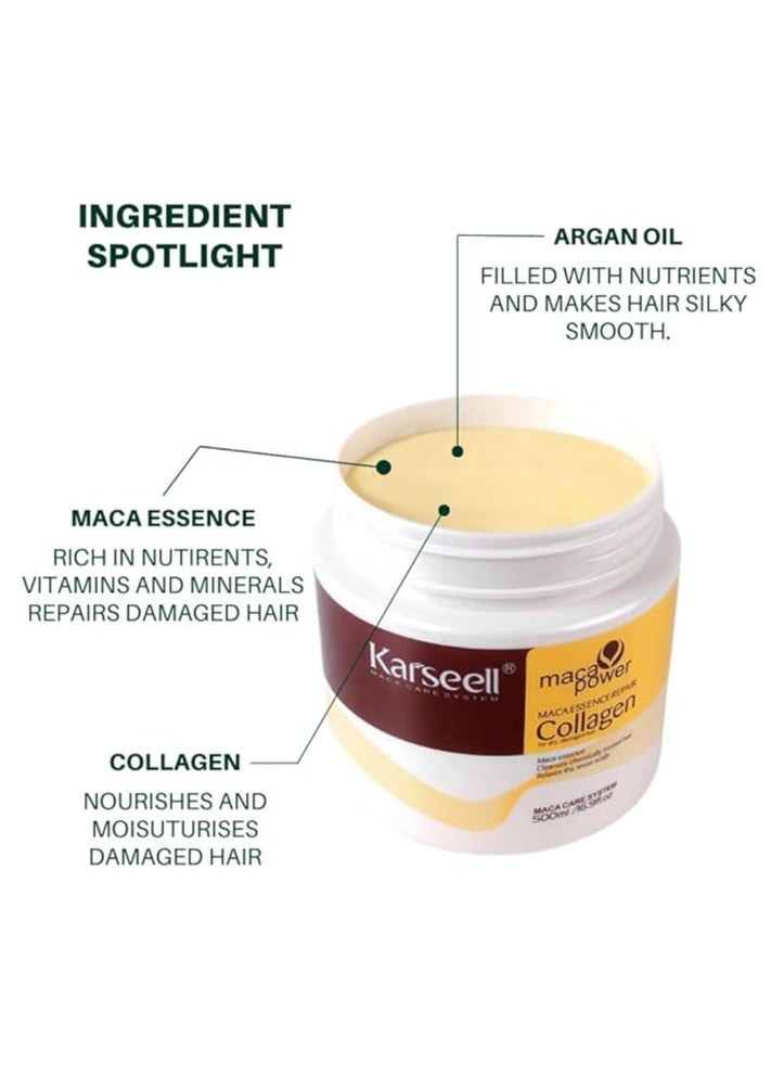 Karseell Collagen Hair Treatment Deep Repair Conditioning Argan Oil Collagen Hair Mask Essence for Dry Damaged Hair All Hair Types 500ml