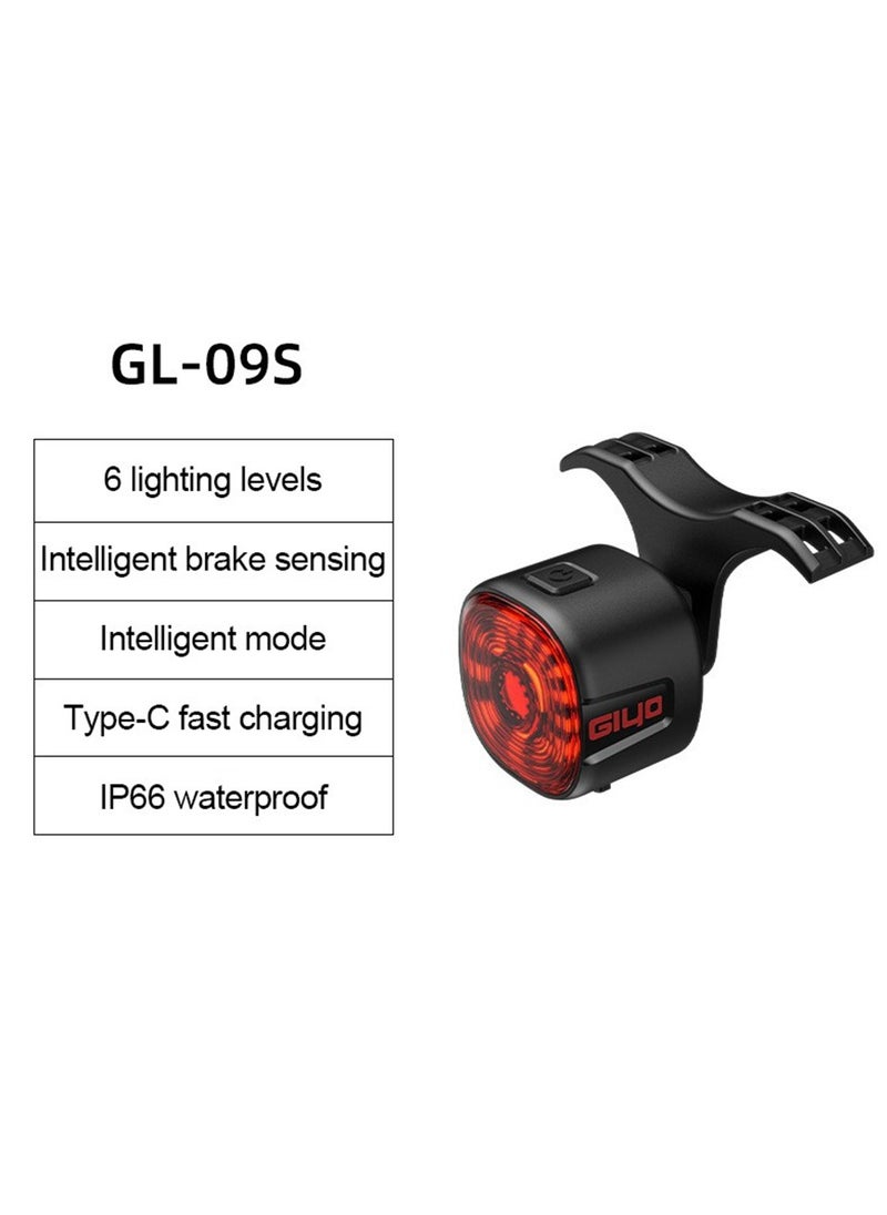 Bicycle Smart Brake, Waterproof Smart Brake Sensing Tail Light, Strong And Durable Rechargeable Led Rear Lamp, High Brightness Weather Resistant Bike Light For Night, (GL 09S)