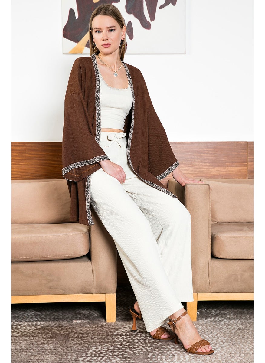 Bürümcük Relaxed Cut Wide Sleeve Long Kimono Cardigan Women's Cardigan 6239165