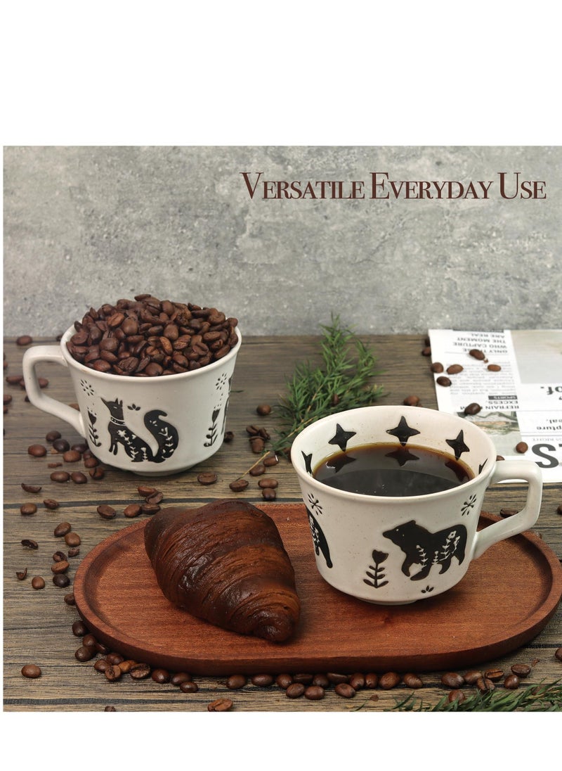 Ceramic Coffee Mug, Set Of 2 11 oz Novelty Unique Tea Cups With Big Handle, Couple Mugs For Mocha Latte Cappuccino Espresso, Best Gifts For Women And Men, Fox And Bear