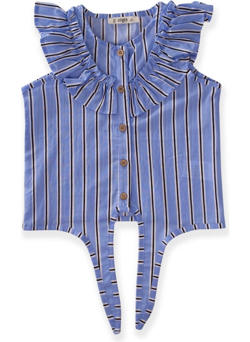 Patterned Frilly Shirt 2-8 Years Blue