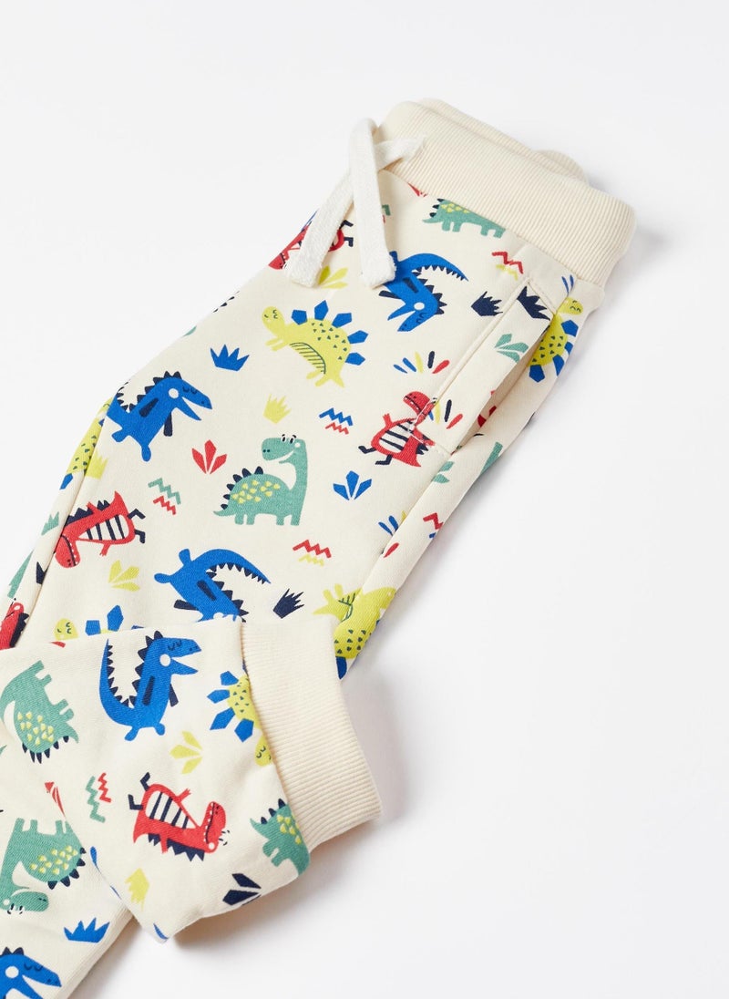 Cotton Joggers for Baby Boys 'Dinosaurs', Beige