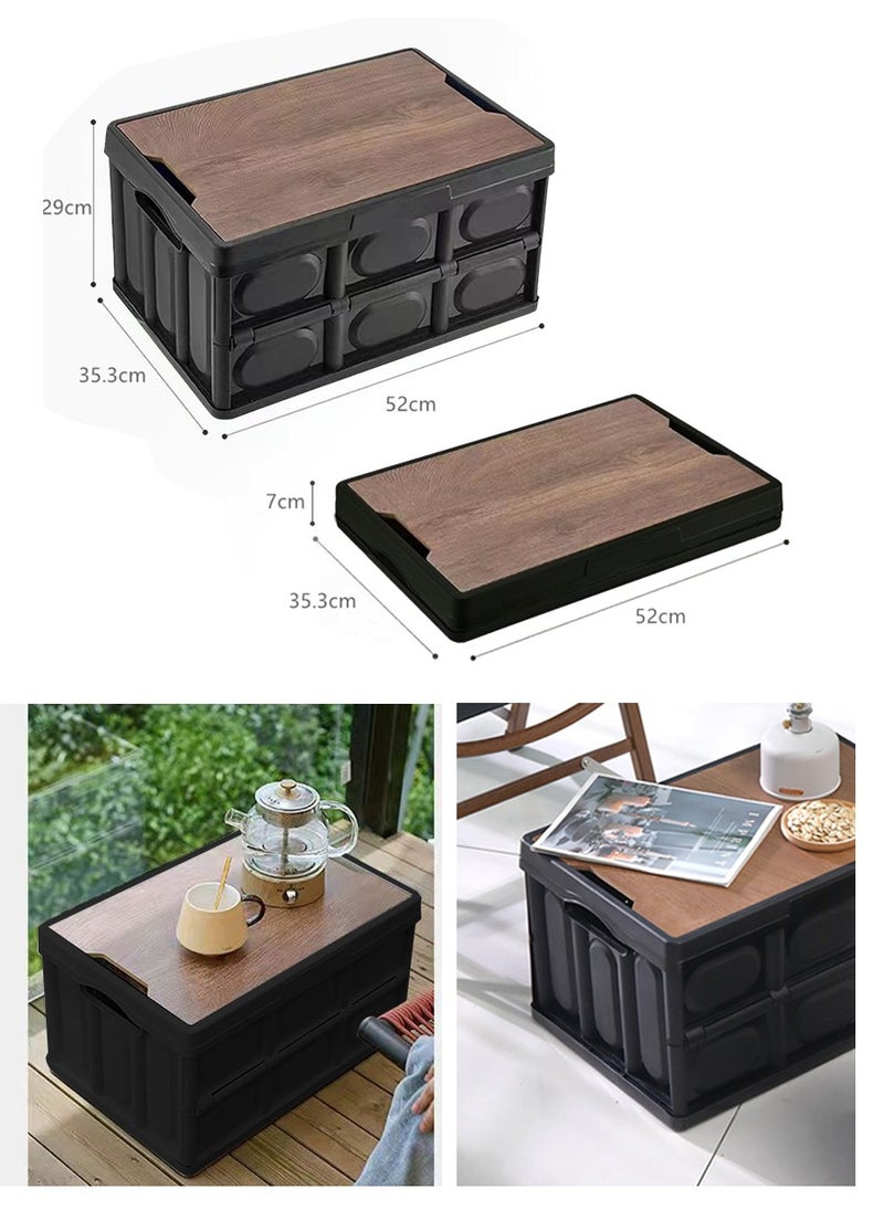 Folding Storage Box with Lid, Plastic Storage Cabinet, Outdoor Multifunctional Storage Box , Stackable Storage Box for Car Trunk Home Garage Outdoor Organiser 58L, 52*32*29cm