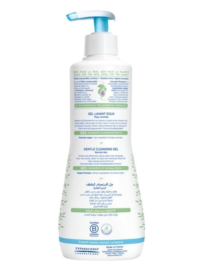 Mustela Baby Gentle Cleansing Gel - Baby Hair & Body Wash - with Natural Avocado fortified with Vitamin B5 - Biodegradable Formula & Tear-Free - 500ml