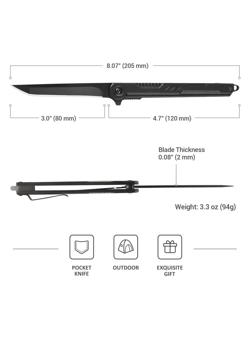 EDC Pocket Knife, 7CR13Mov Steel Tanto Blade, Slim Folding Knife with Clip and Liner Lock, Window Breaker, Box Cutter, for Outdoor Camping