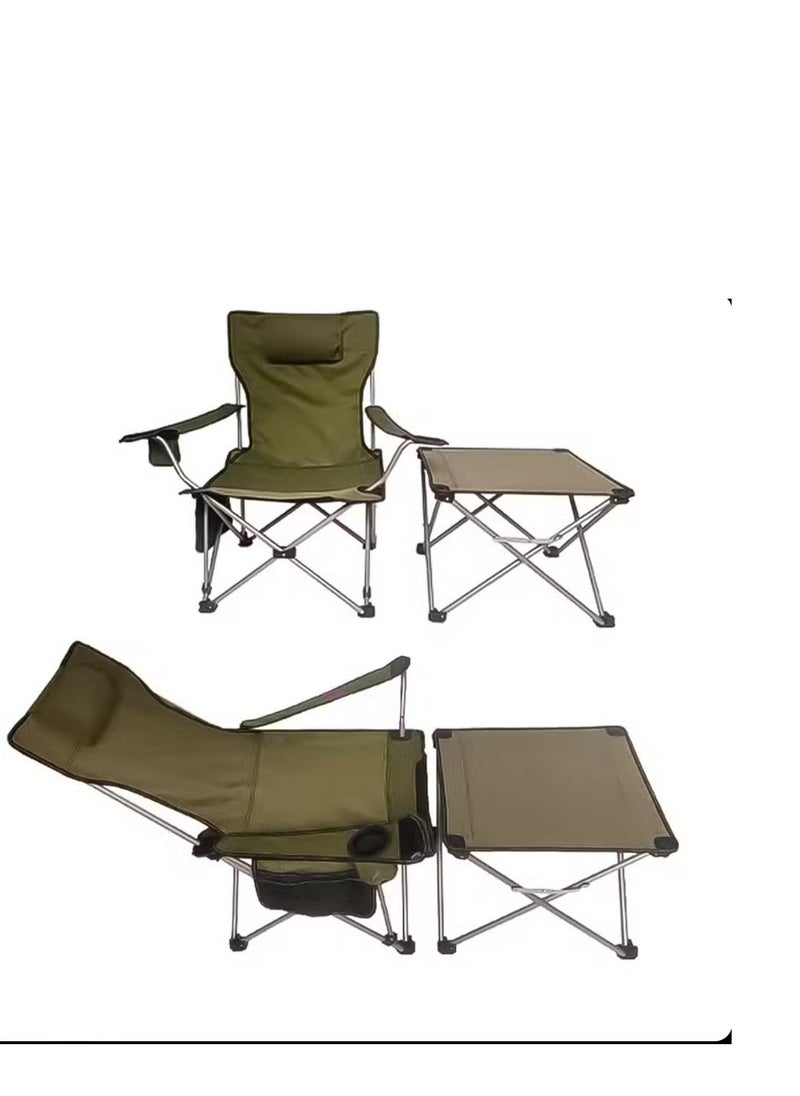 Foldable Camping Chair with Integrated Table For Outdoor Camp Beach Travel Picnic Hiking - Olive