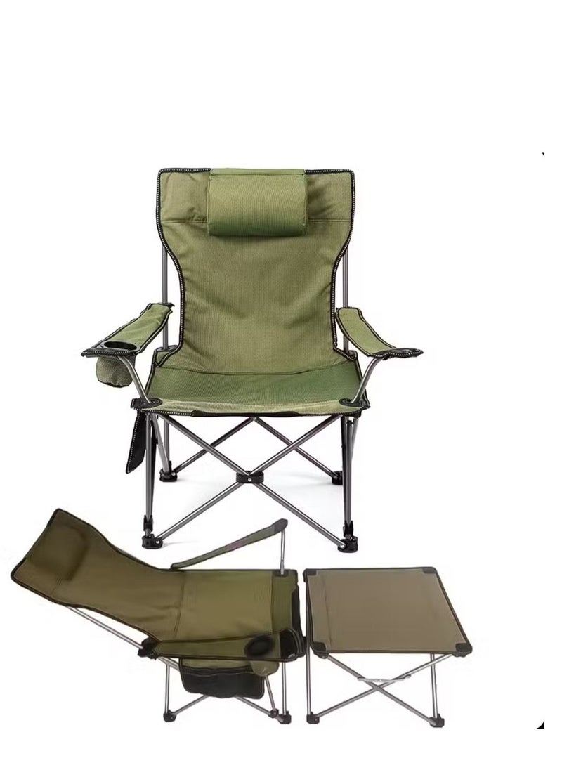 Foldable Camping Chair with Integrated Table For Outdoor Camp Beach Travel Picnic Hiking - Olive