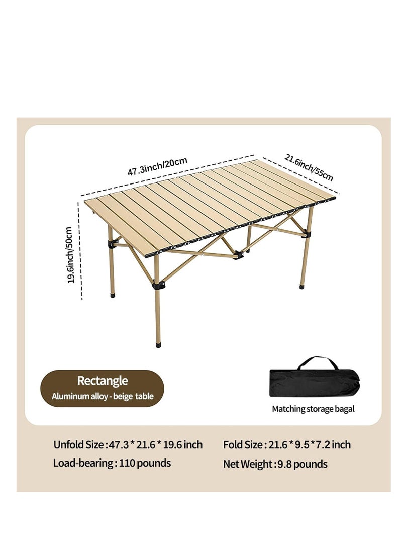 Camping Table, Ultralight Aluminum Folding Beach Table with Carry Bag Travel Table for Beach, Picnics, Cooking, 47.3