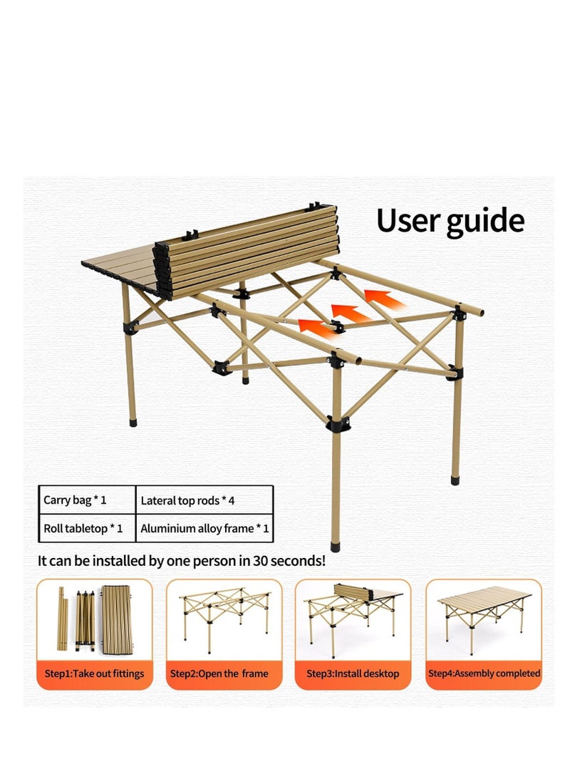 Camping Table, Ultralight Aluminum Folding Beach Table with Carry Bag Travel Table for Beach, Picnics, Cooking, 47.3