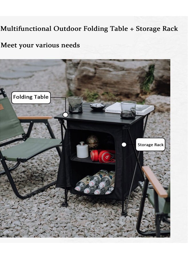 Outdoor Folding Storage Table, Portable Camping Tool Food Storage Box, Item Storage Cabinet in Tent, Picnic Garden Barbecue Tableware Storage Rack