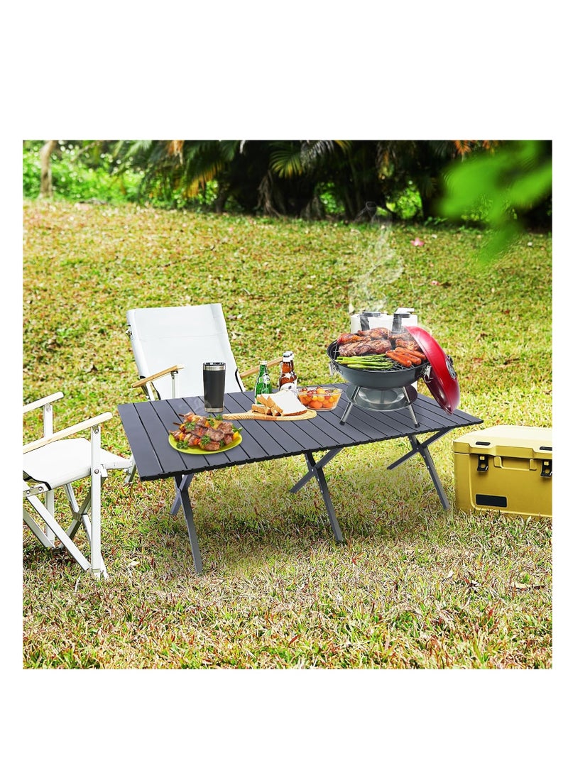 Folding Camping Table, Lightweight Roll-Up Table Aluminum Low Portable Picnic Table with Easy Carrying Bag for Outdoor, Beach, Picnic, Backyards, BBQ and 47.3