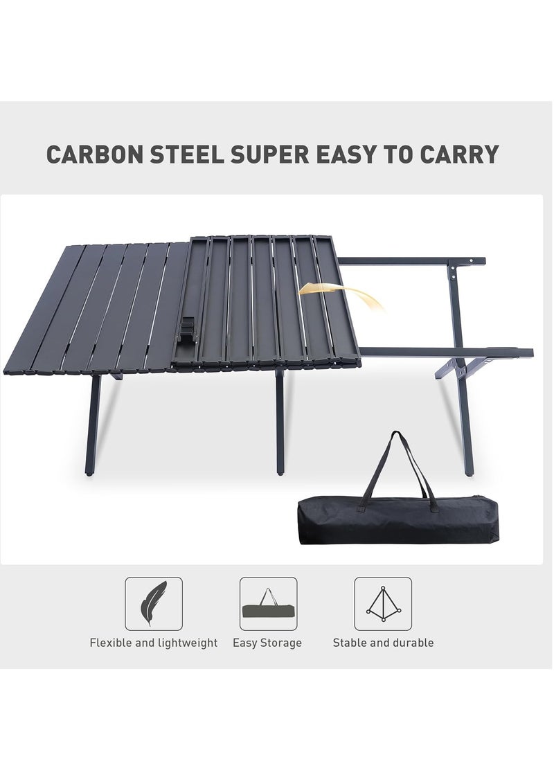 Folding Camping Table, Lightweight Roll-Up Table Aluminum Low Portable Picnic Table with Easy Carrying Bag for Outdoor, Beach, Picnic, Backyards, BBQ and 47.3