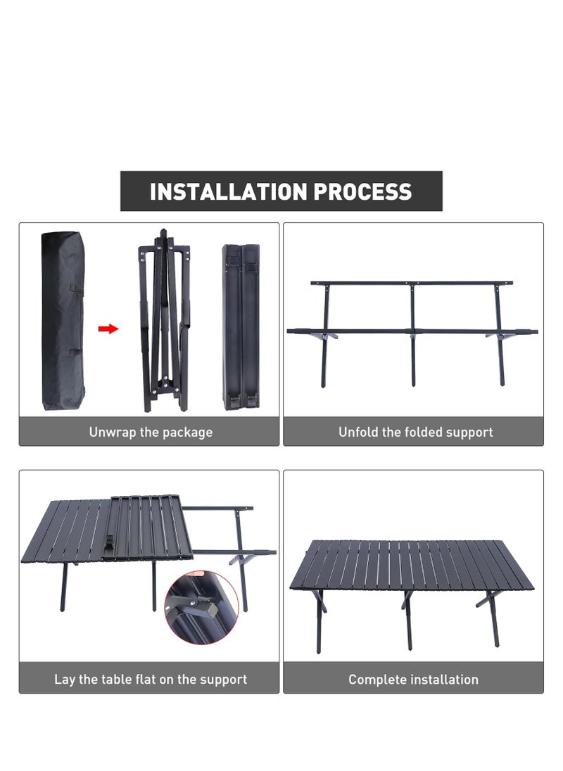 Folding Camping Table, Lightweight Roll-Up Table Aluminum Low Portable Picnic Table with Easy Carrying Bag for Outdoor, Beach, Picnic, Backyards, BBQ and 47.3