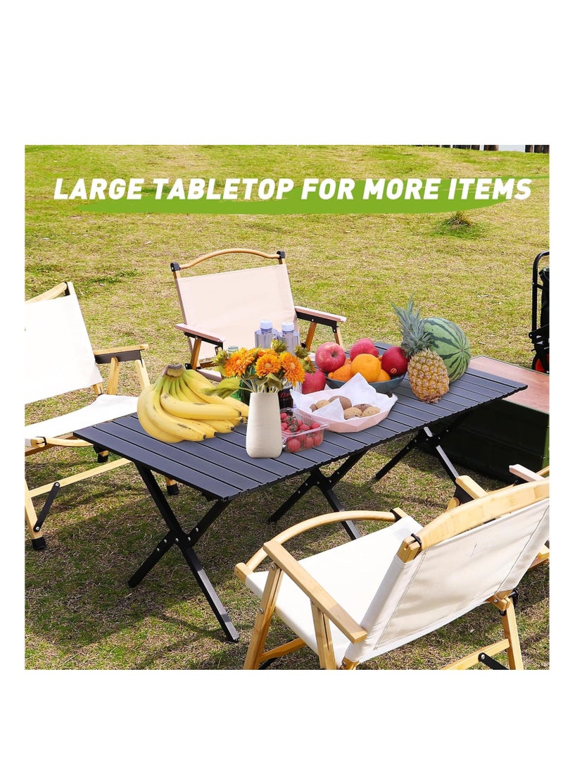 Folding Camping Table, Lightweight Roll-Up Table Aluminum Low Portable Picnic Table with Easy Carrying Bag for Outdoor, Beach, Picnic, Backyards, BBQ and 47.3