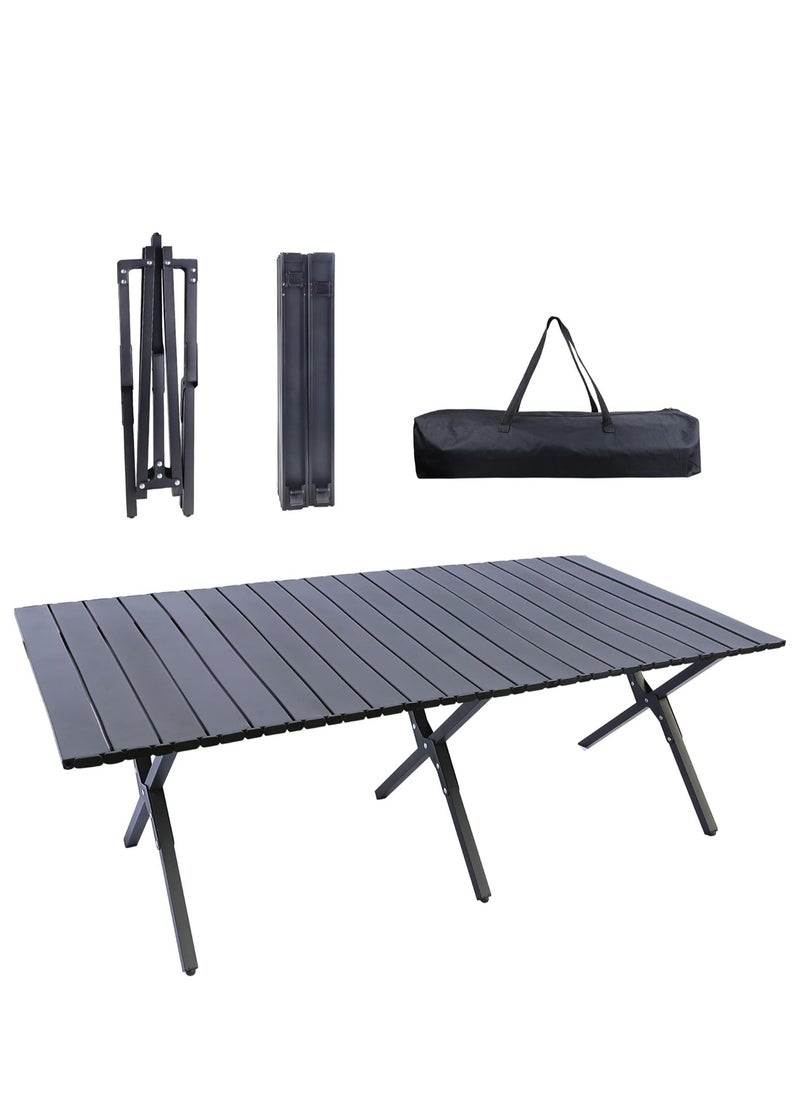 Folding Camping Table, Lightweight Roll-Up Table Aluminum Low Portable Picnic Table with Easy Carrying Bag for Outdoor, Beach, Picnic, Backyards, BBQ and 47.3