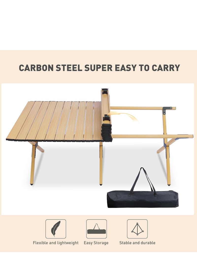 Folding Camping Table, Lightweight Roll-Up Table Aluminum Low Portable Picnic Table with Easy Carrying Bag for Outdoor, Beach, Picnic, Backyards, BBQ and 47.3