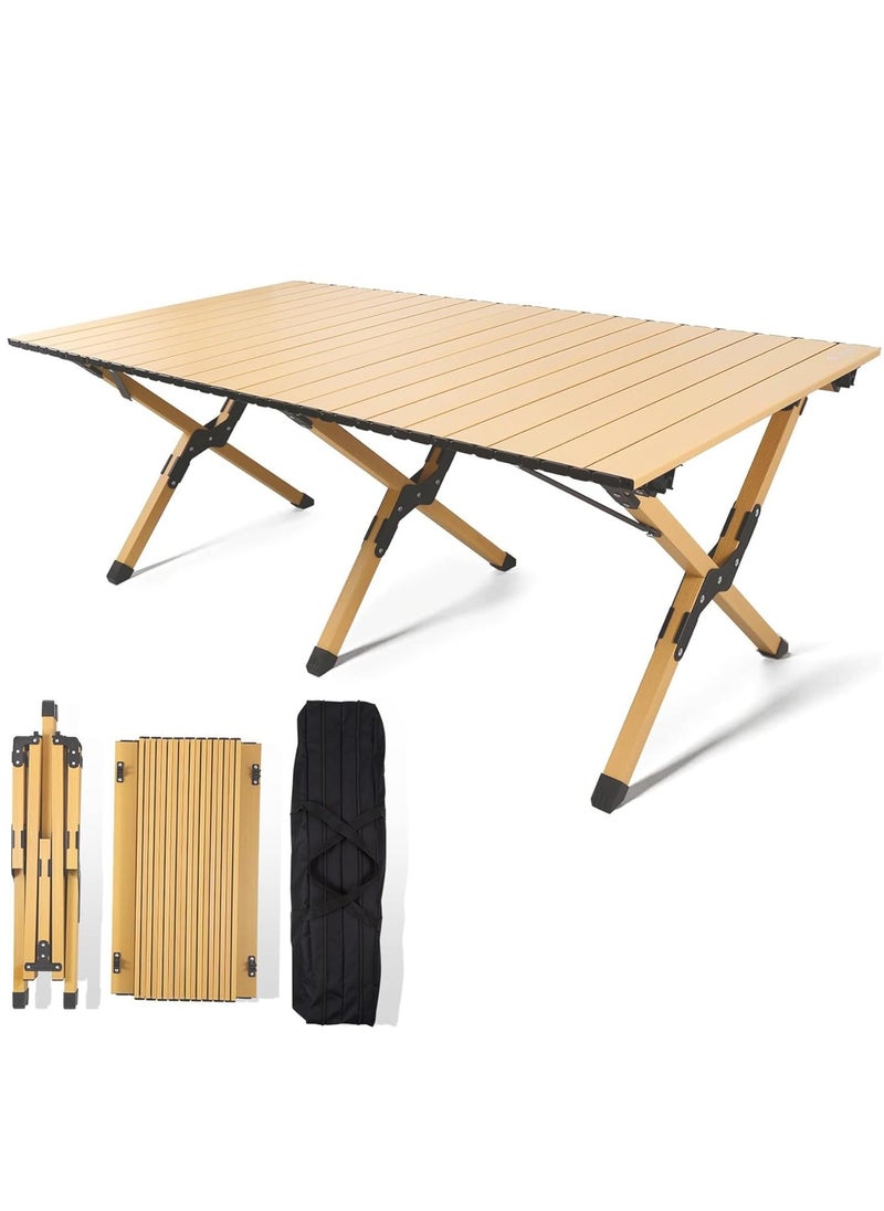 Folding Camping Table, Lightweight Roll-Up Table Aluminum Low Portable Picnic Table with Easy Carrying Bag for Outdoor, Beach, Picnic, Backyards, BBQ and 47.3